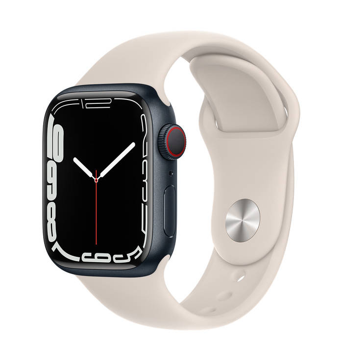 Apple watch series 7 - gps + cellular 41mm - Midnight Aluminum Case with Sport Band - Starlight - White